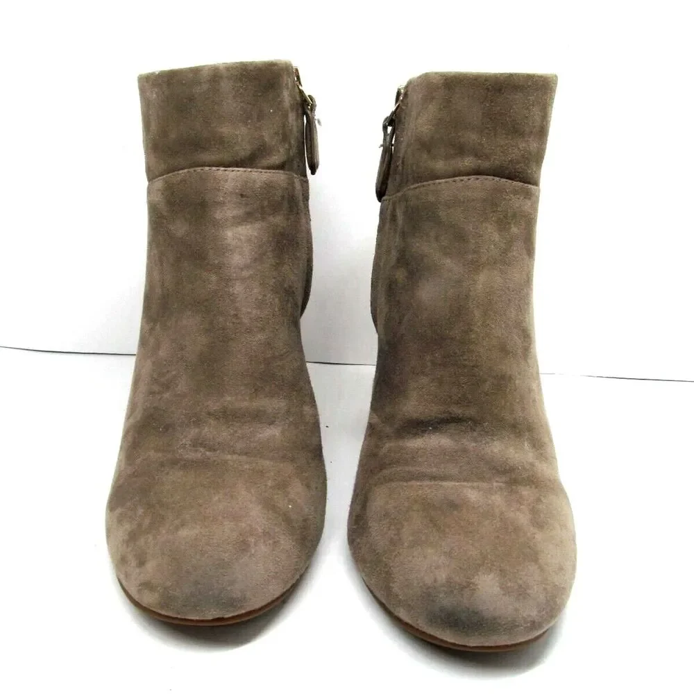 Tory Burch Tan Suede Side Zip Ankle Booties With Stacked Heels Womens US 9.5 M